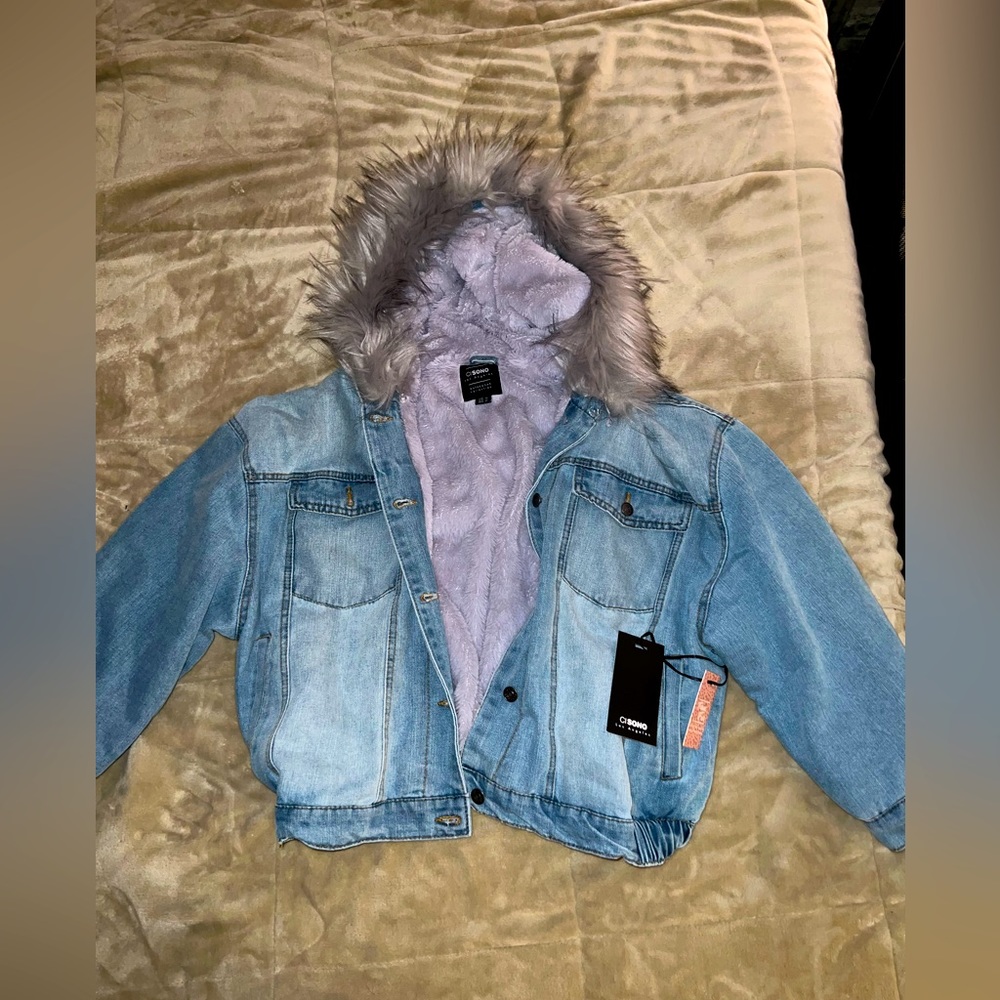 Fuzzy jean jacket